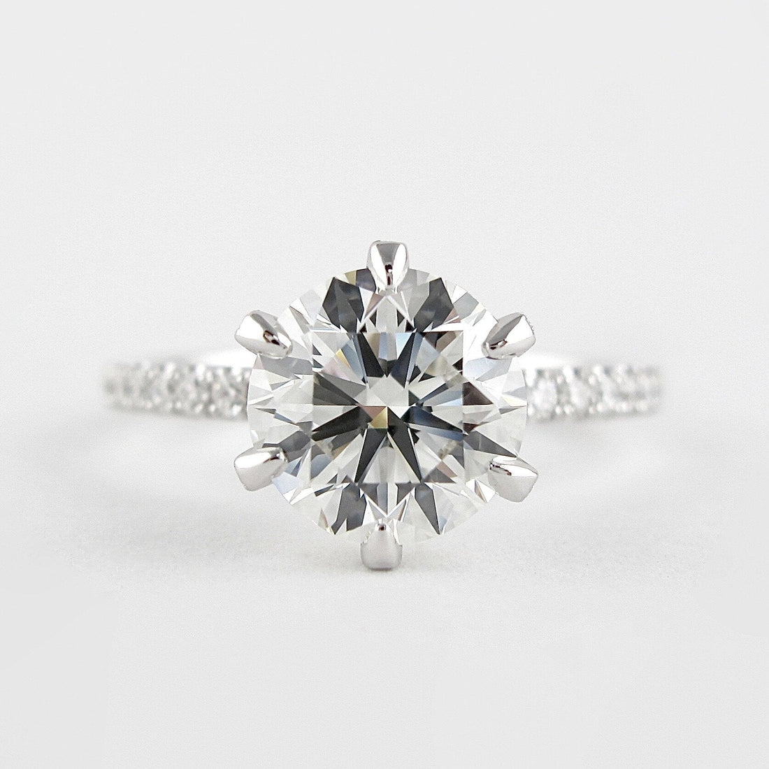 1.0CT Round Cut Three Side Pave Style Moissanite Engagement Ring