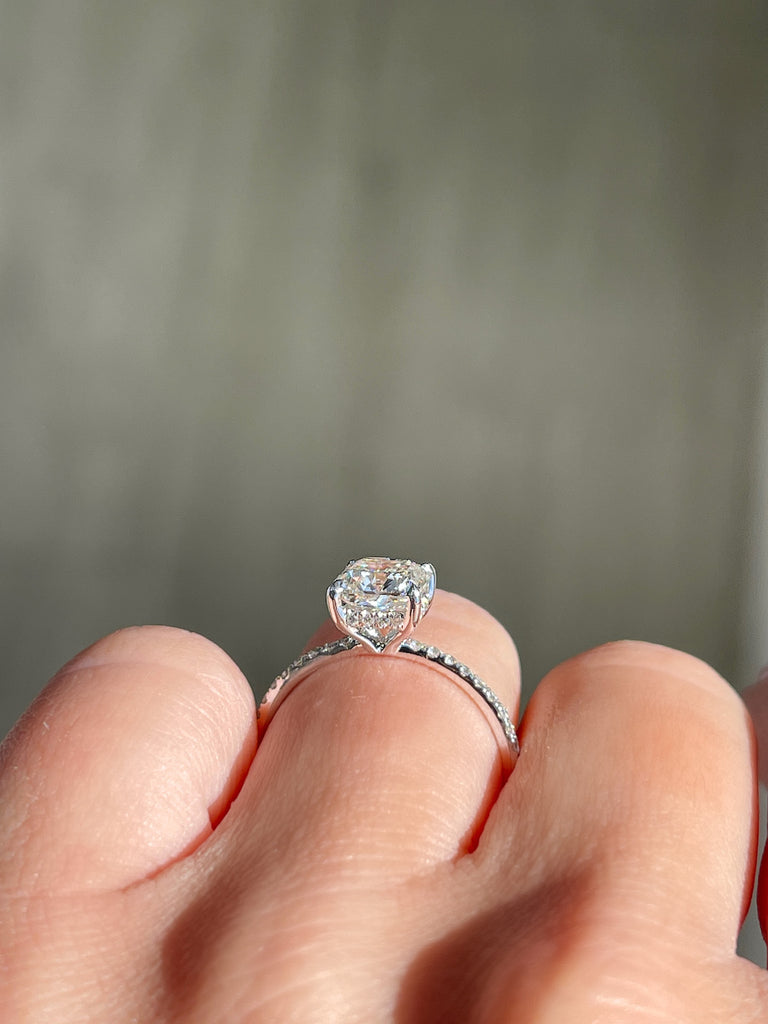 1.50-3.50  CT Cushion CVD Diamond Pave Setting Engagement Ring