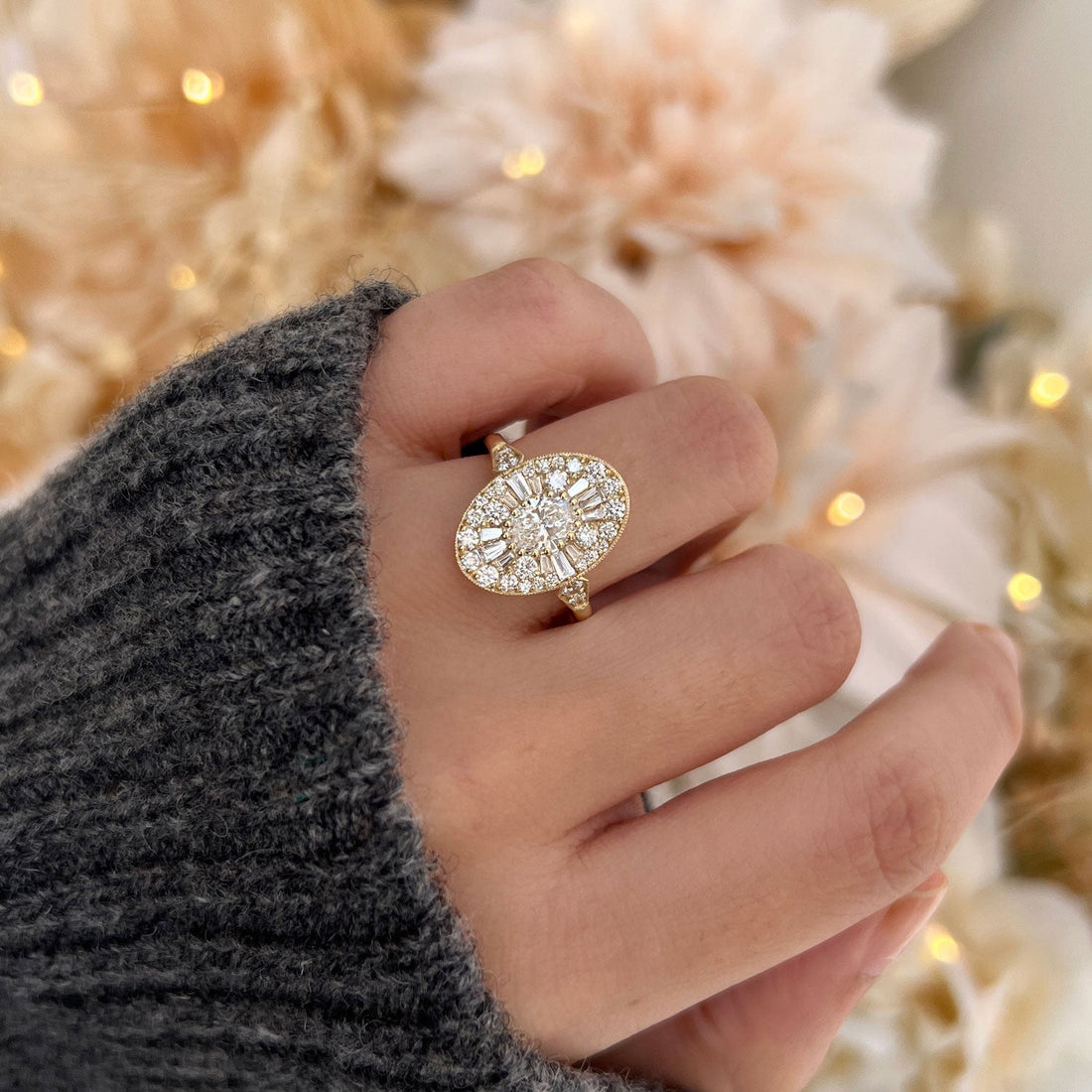 Oval Shape Ballerina Moissanite Mosaic Engagement Ring