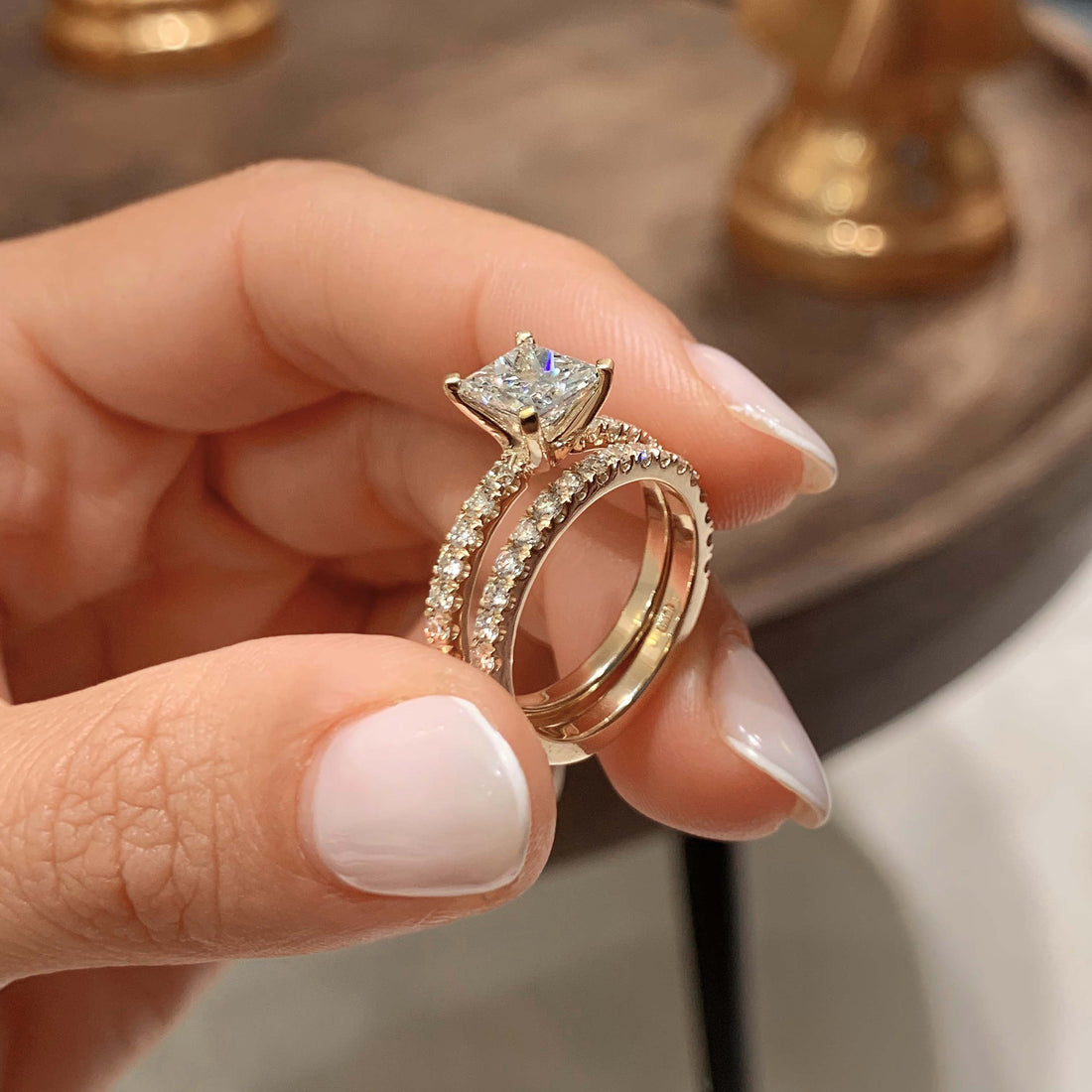 3.10 Carat Princess Pavé Moissanite Bridal ring set