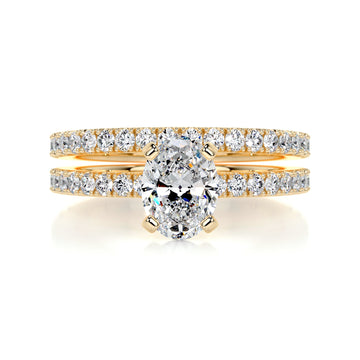 1.58 Carat Oval Pave  Moissanite Diamond Bridal Wedding ring set