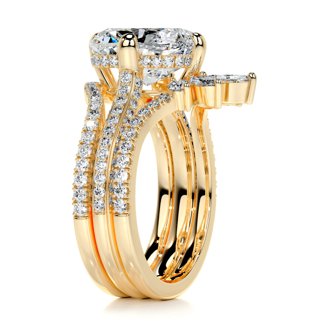 4.0 ct Radiant Cut Moissanite Trinity Cathedral Bridal ring set