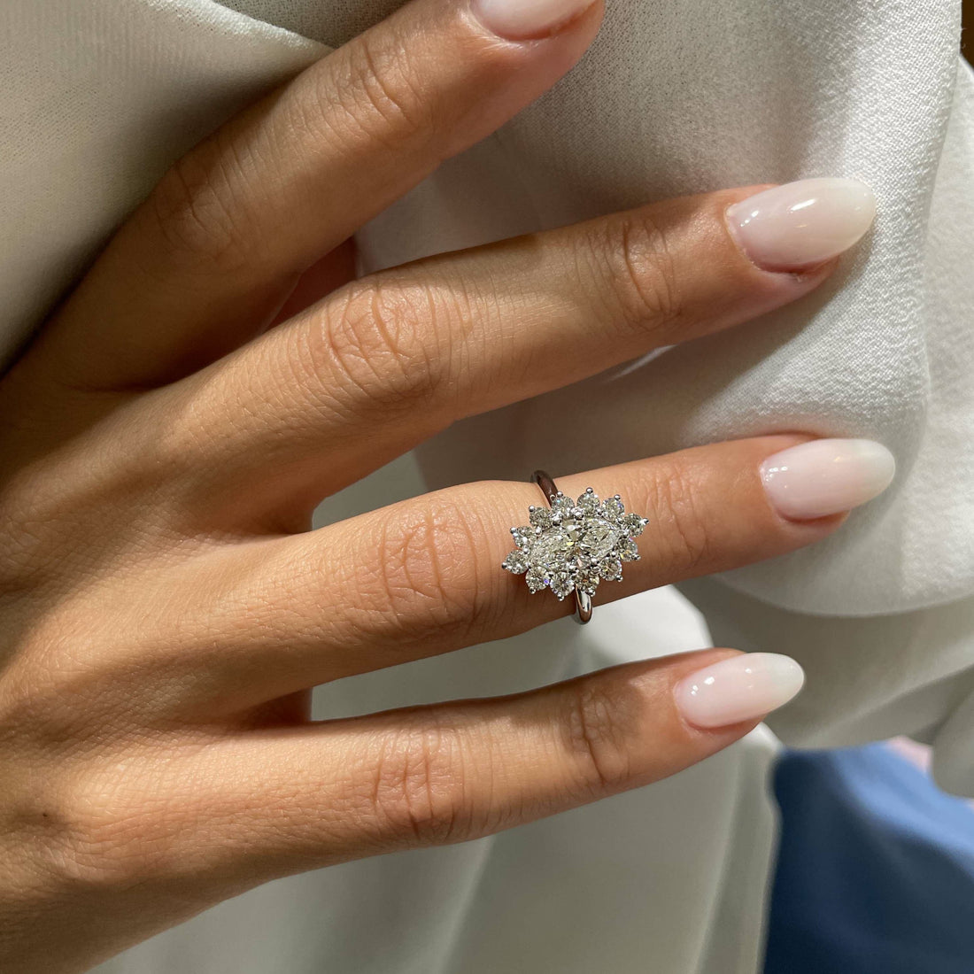 2.0 Carat Marquise Halo Flower Moissanite Engagement Ring