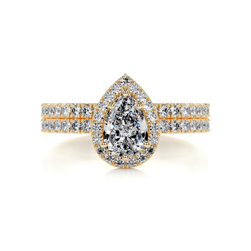 2.65 Carat Pear Halo Moissanite Bridal Wedding ring set