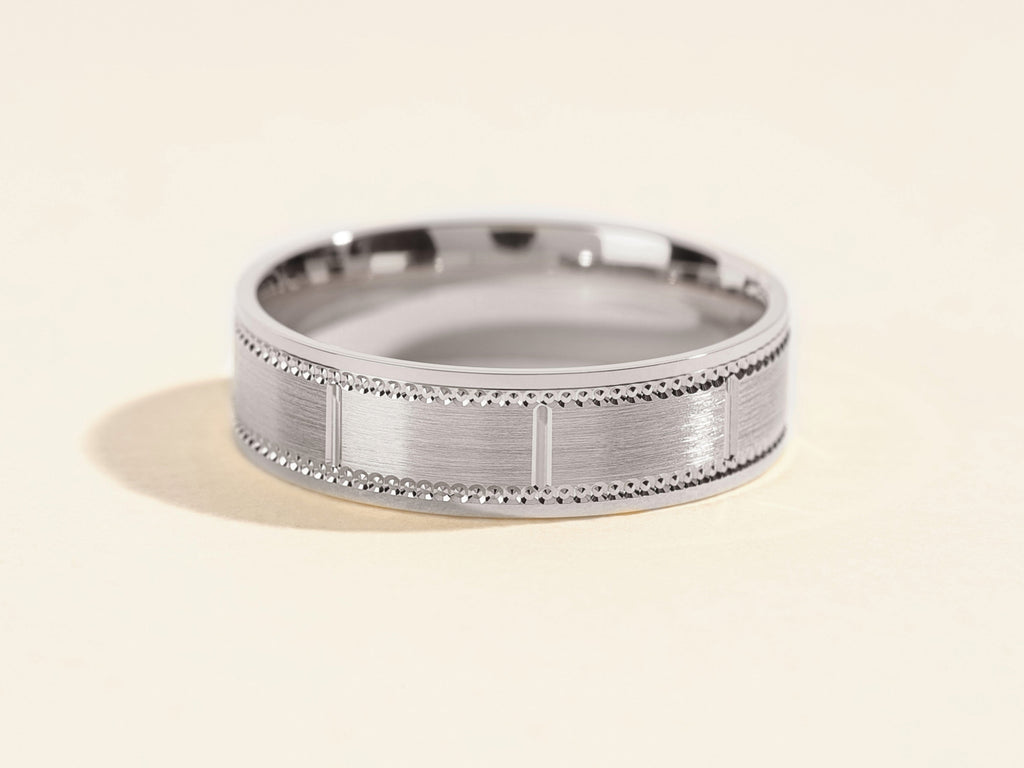 6.0mm Matte Brushed & Milgrain Accented Men's Wedding Band