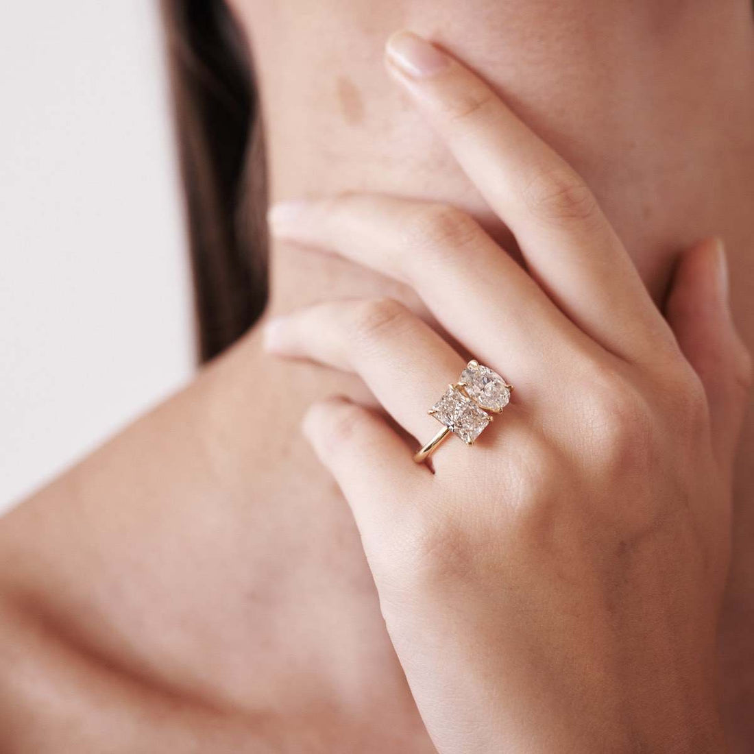 2.0 CT Oval & Radiant E/VS1 CVD Diamond Two Stone Style Engagement Ring