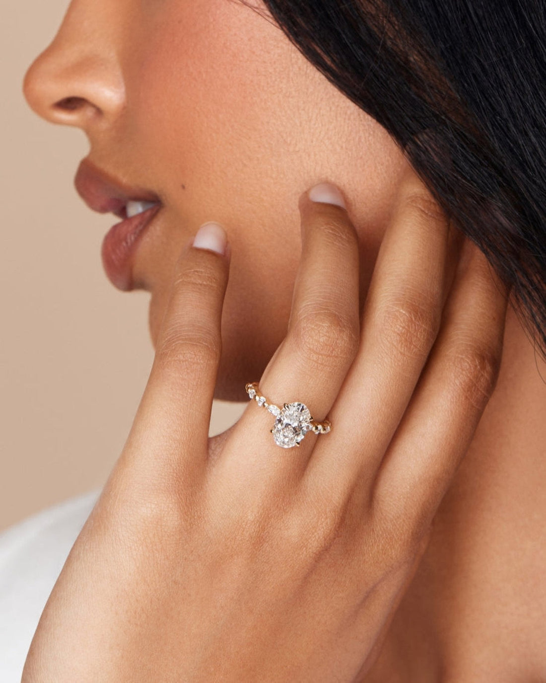 1.0 - 3.0 CT Oval Cut CVD Diamond Pave Engagement Ring