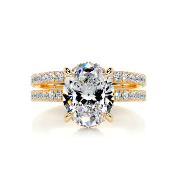 2.95 Carat Oval Moissanite Hidden Halo Engagement Ring Set