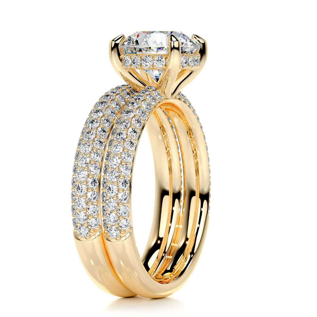 2.7 Ct Round Hidden Halo Triple Pave Moissanite Bridal Ring Set