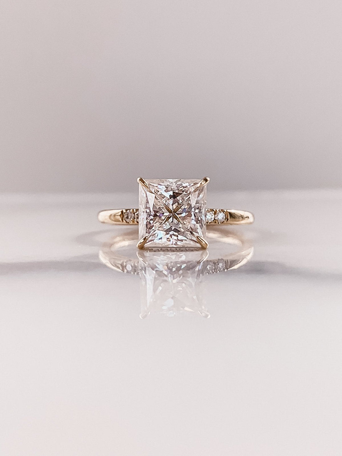 3.0CT Princess Moissanite Solitaire Hidden Halo Setting Engagement Ring