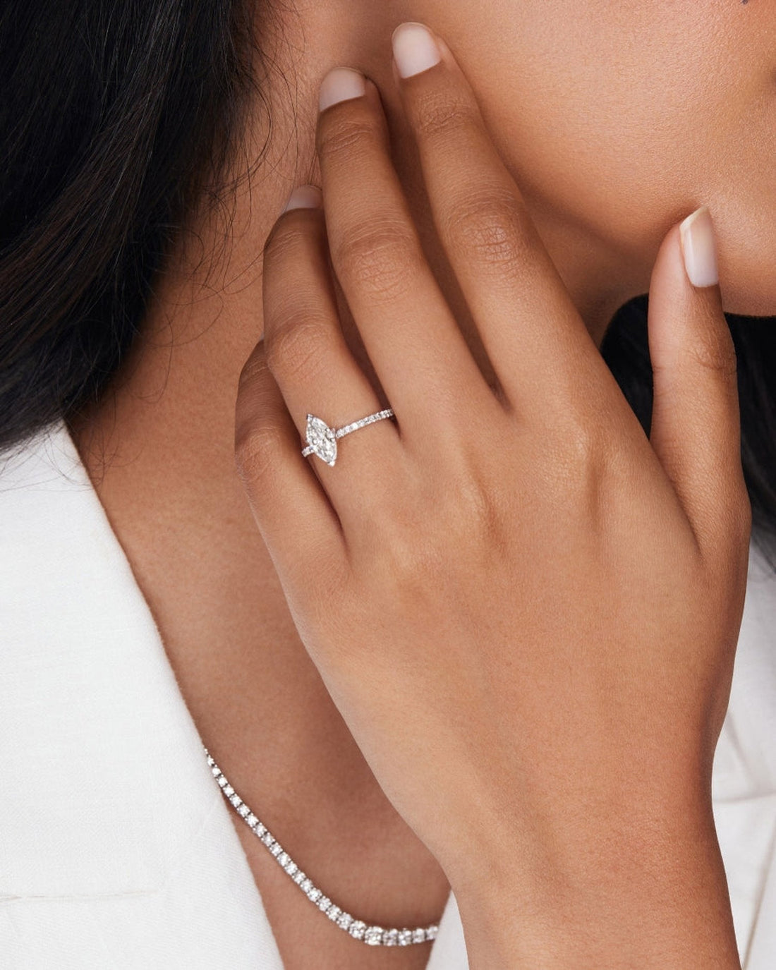 1.0 - 3.0 CT Marquise CVD Diamond Pave Engagement Ring