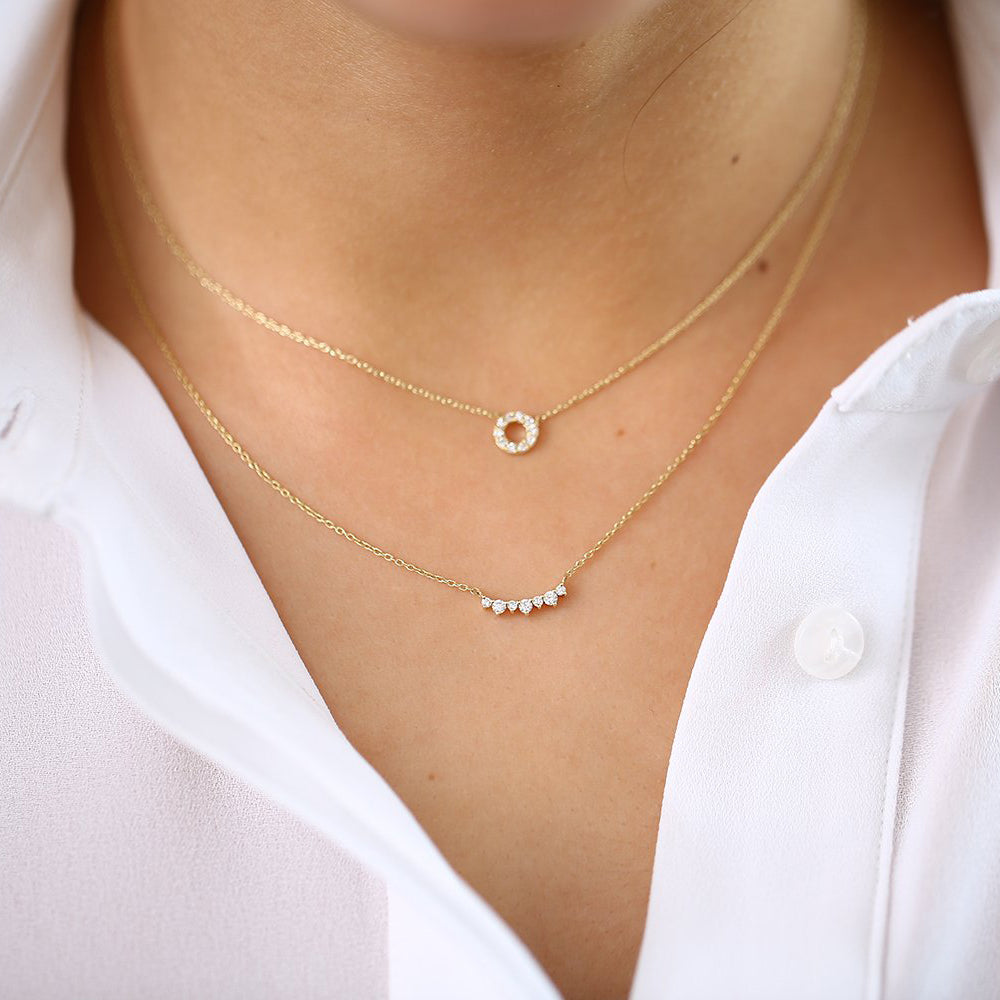 Curved Cluster Diamond Necklace for Women