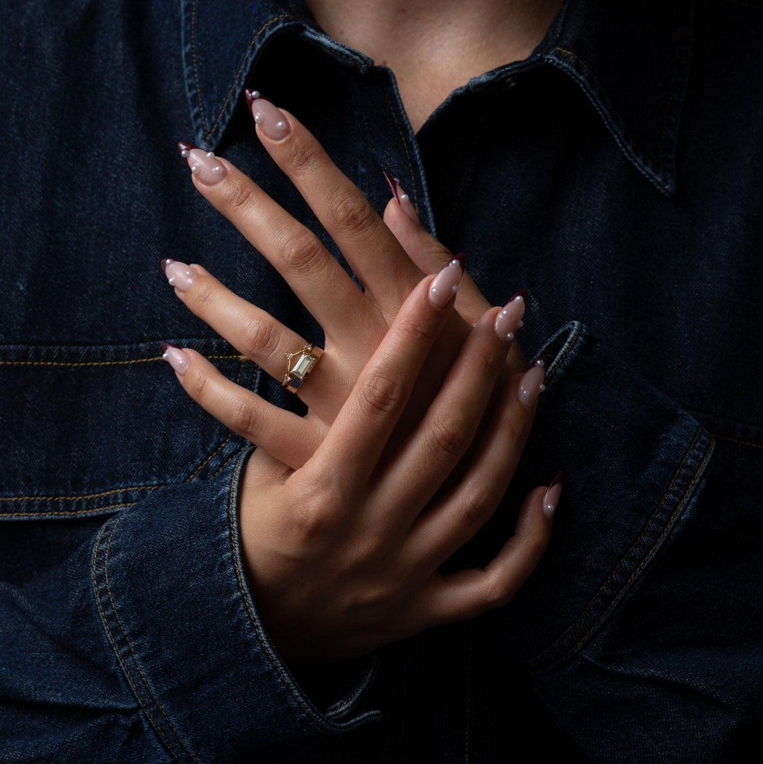 1.0CT-2.0CT Horizontal Emerald-cut Diamond Thick Band Engagement Ring
