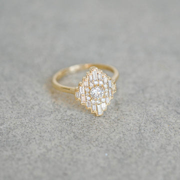 Round & Baguette Diamond Ballerina Engagement Ring