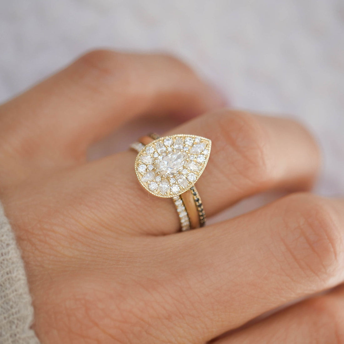 Pear Diamond Moissanite Ballerina Vintage Engagement Ring