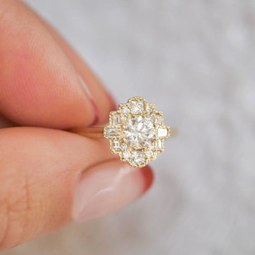 Round Diamond Moissanite Vintage Cluster Engagement Ring
