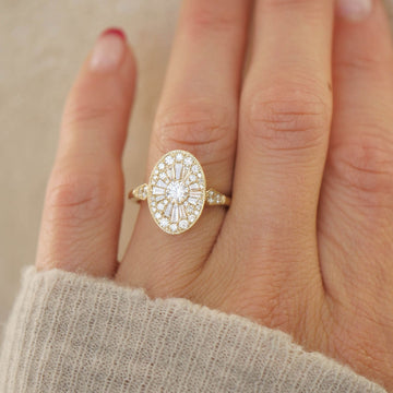 Round Shape Diamond Ballerina Cluster Vintage Engagement Ring
