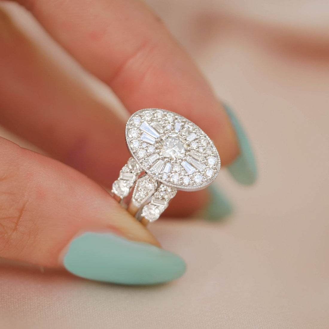 Round Shape Diamond Ballerina Cluster Vintage Engagement Ring