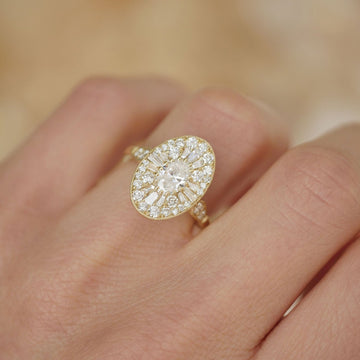 Oval Shape Ballerina Moissanite Mosaic Engagement Ring