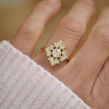 0.45ct Round Cut Moissanite Art Deco Diamond Vintage Engagement Ring