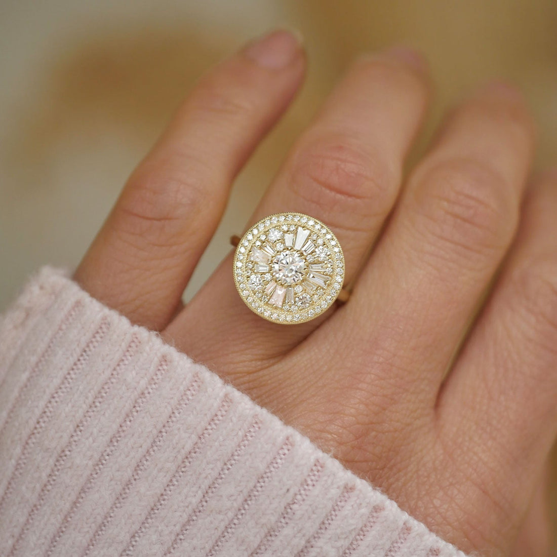 0.35ct Round Cut Art Deco Moissanite Diamond Halo Engagement Ring