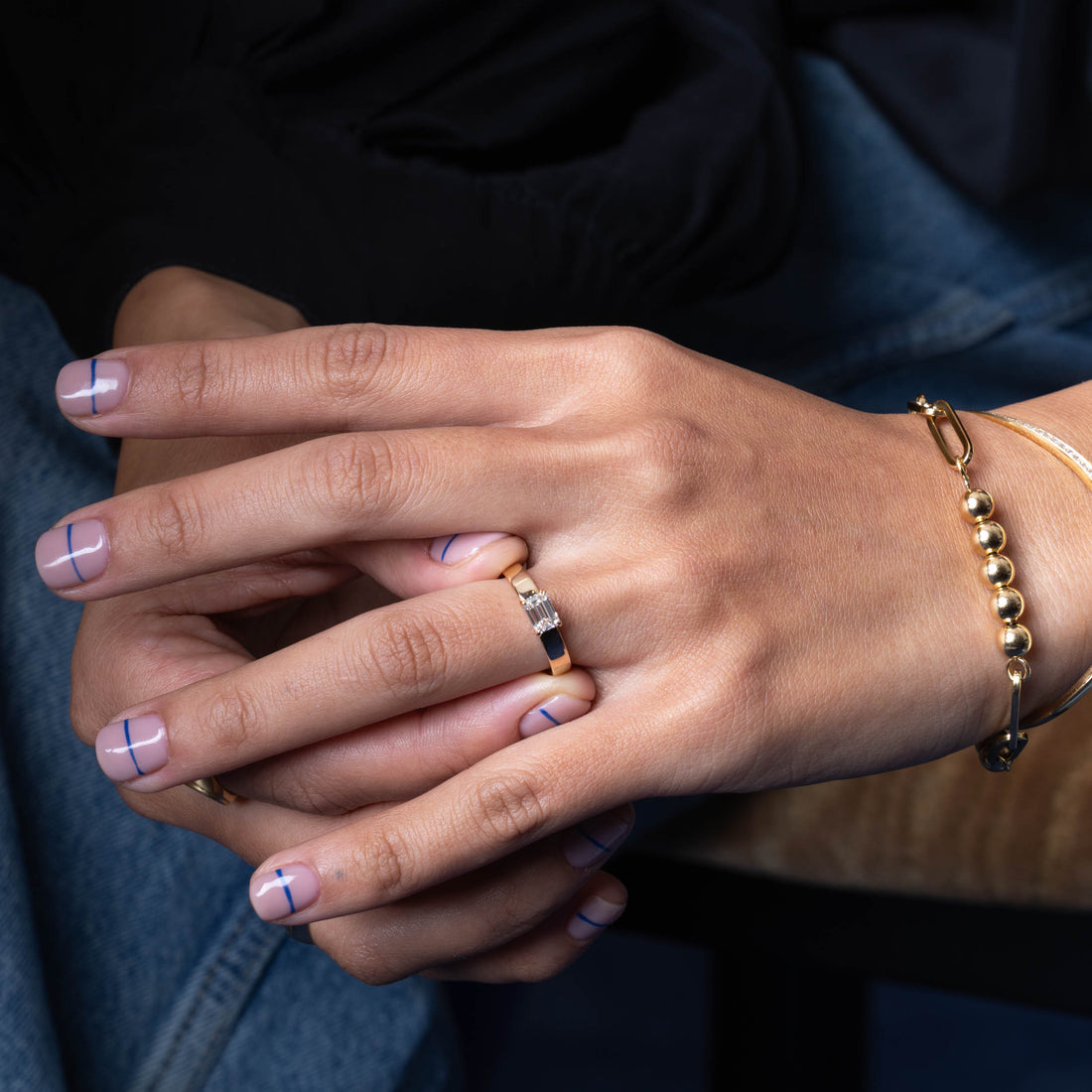 0.75CT-1.25CT East West Emerald Cut Diamond Solitaire Thick Engagement Ring