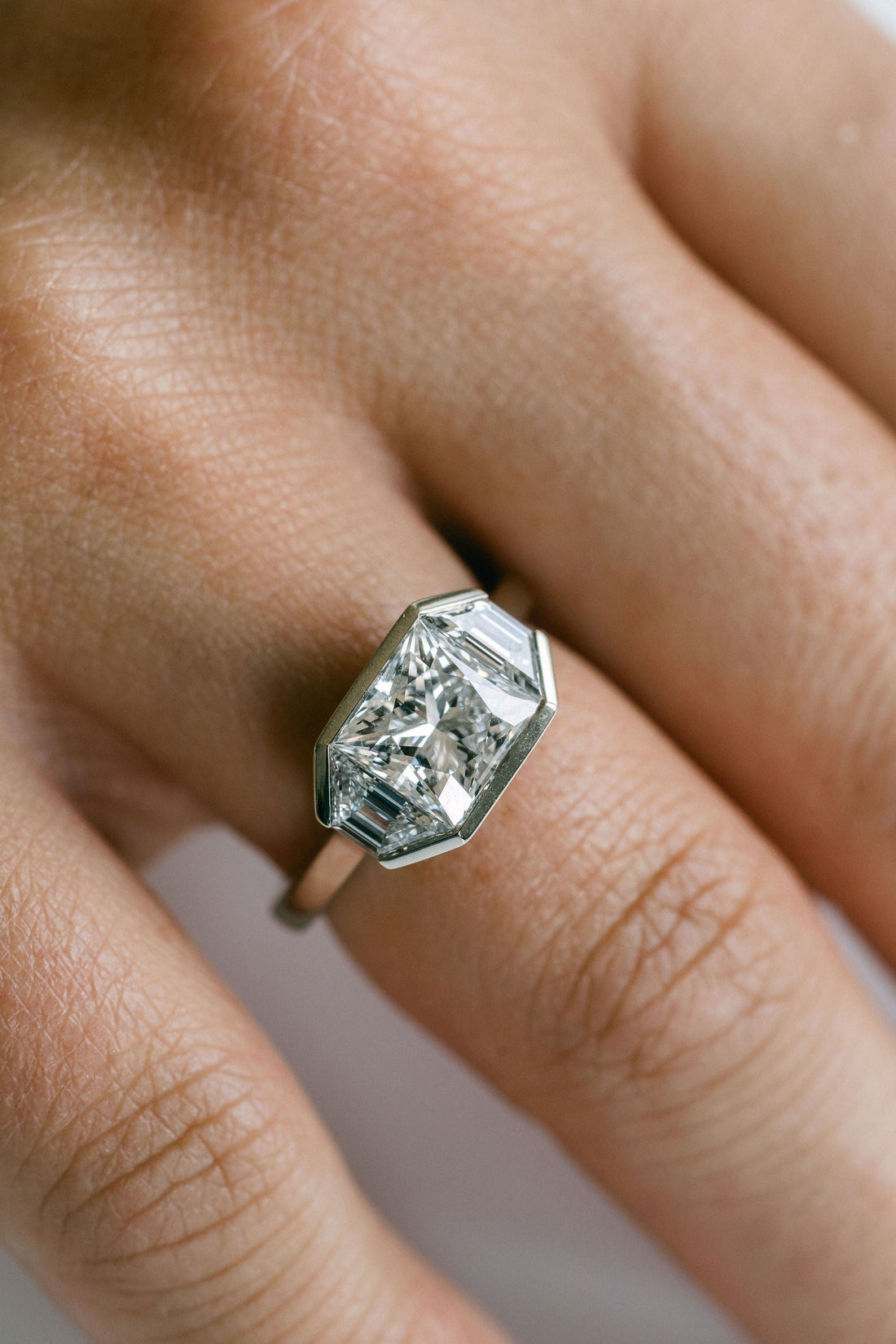 1.50CT-2.50CT Bezel Set Princess Cut Diamond Three Stone Engagement Ring