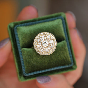 0.35ct Round Cut Art Deco Moissanite Diamond Halo Engagement Ring