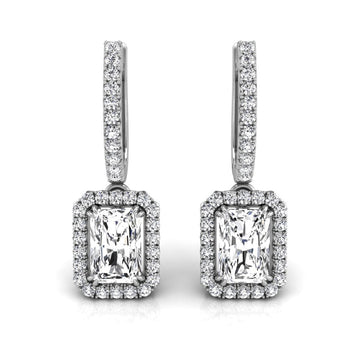 Radiant Cut Halo Diamond Moissanite Hoop Earrings for Her