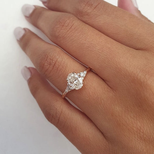 1.20ct Oval Cut Cluster Style Moissanite Diamond Engagement Ring