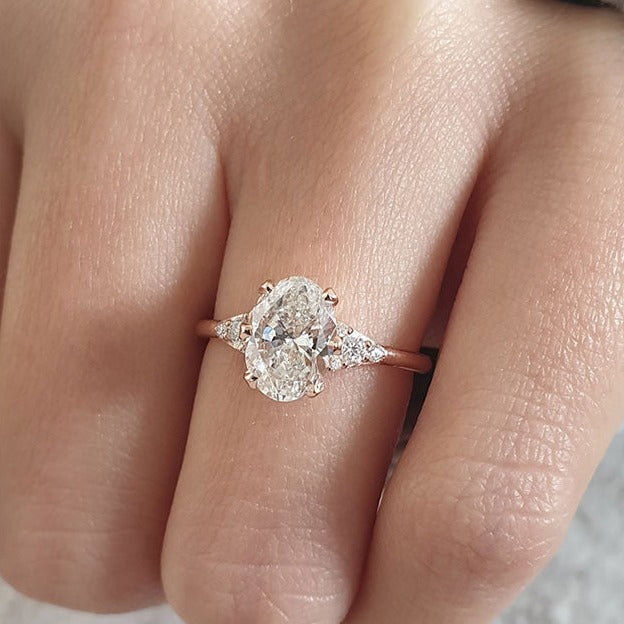 1.50ct Oval Cut Cluster Style Moissanite Engagement Ring