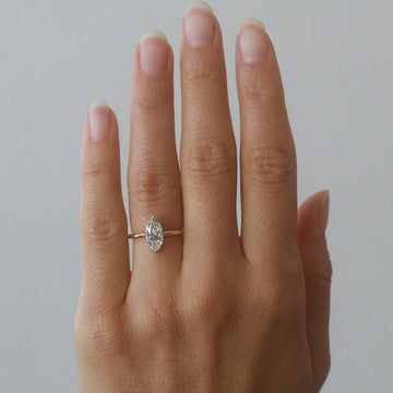 1.27CT Marquis Cut Diamond Moissanite Hidden Halo Engagement Ring