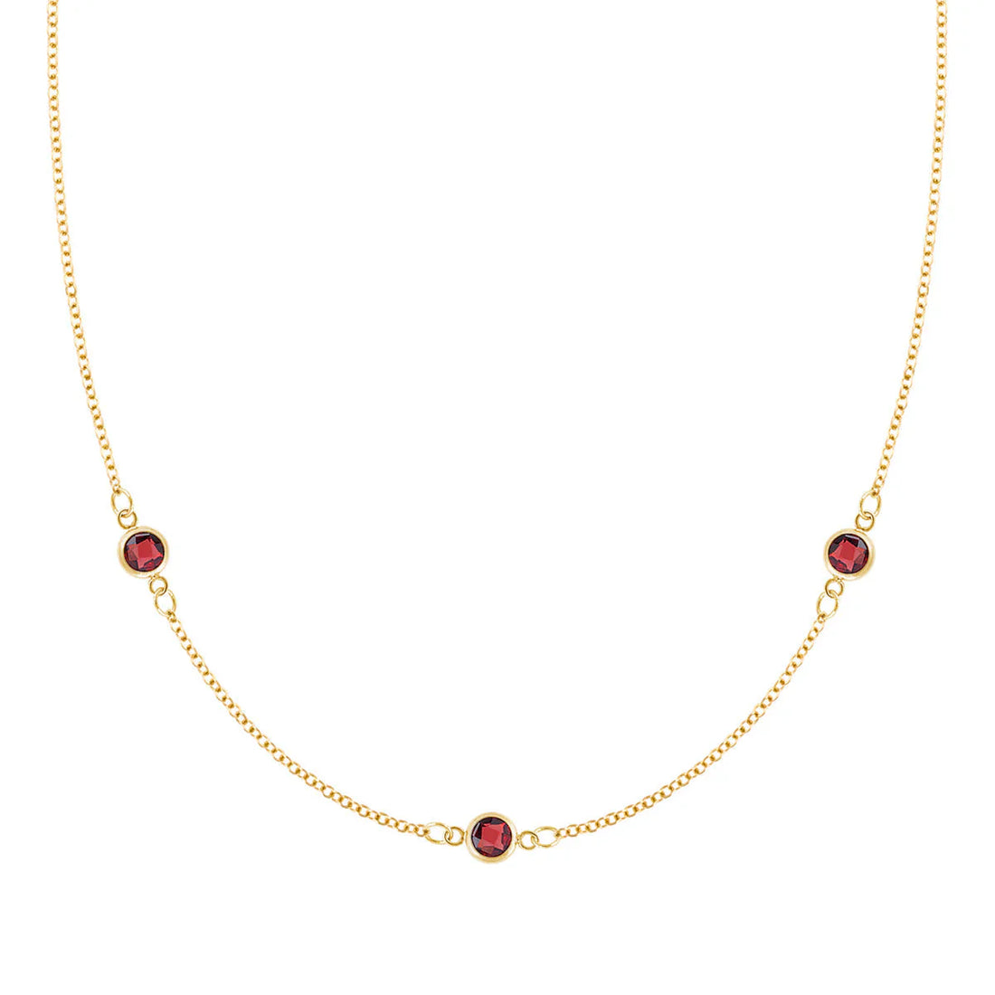 0.40CT Round Garnet Diamond January Birthstone Three Stone Necklace