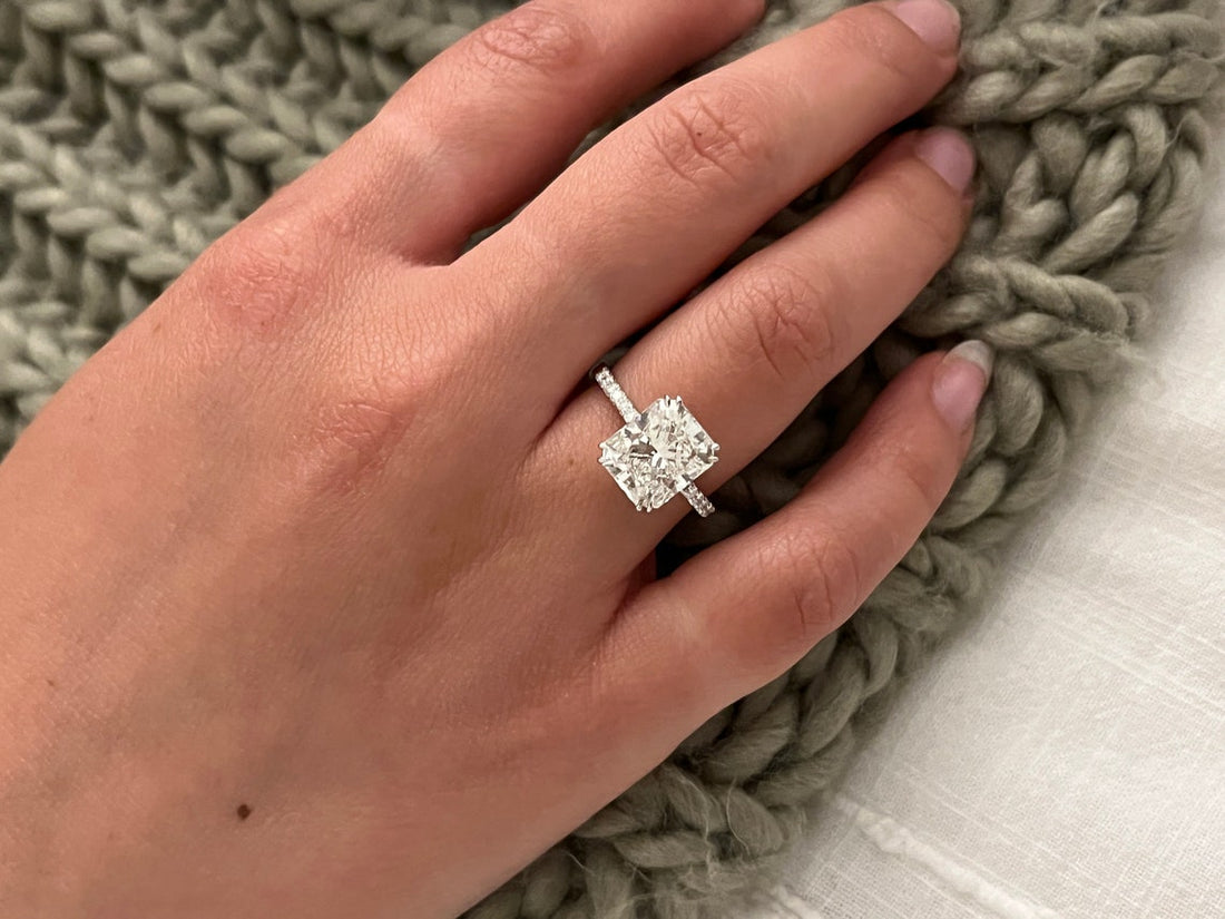 2.15 CT-4.15 CT Radiant CVD Diamond Pave Setting Engagement Ring