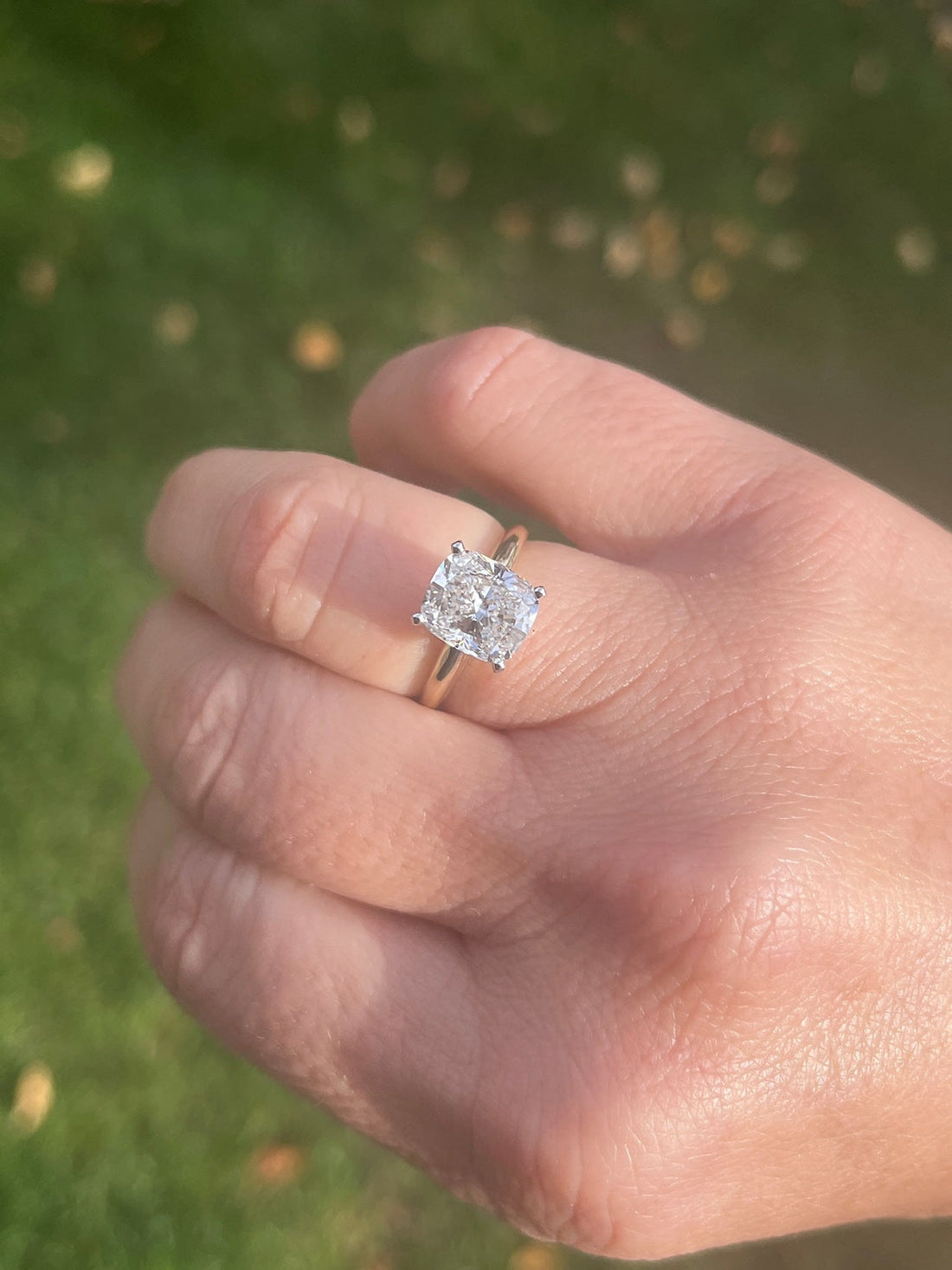 1.10-3.10 CT Cushion  CVD Diamond Solitaire Engagement Ring