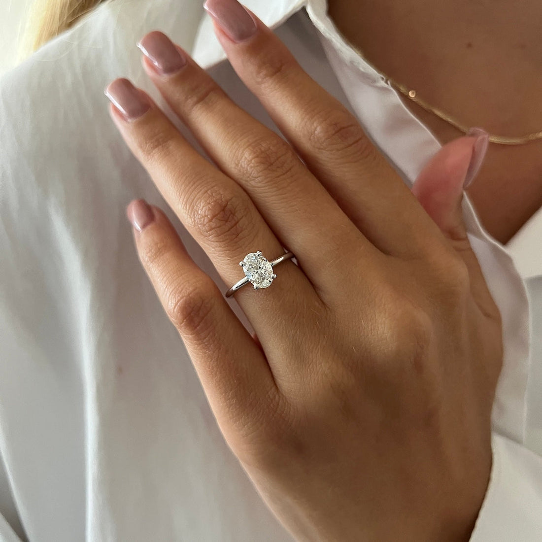 1.0 -3.0 CT Oval CVD Diamond Solitaire Engagement Ring