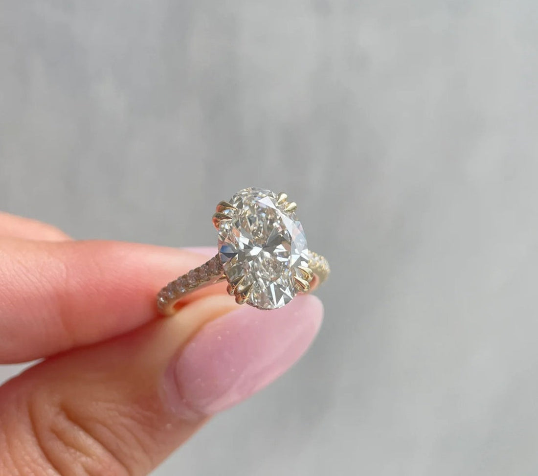 1.0 CT-3.0 CT Oval  CVD Diamond Pave Setting Engagement Ring