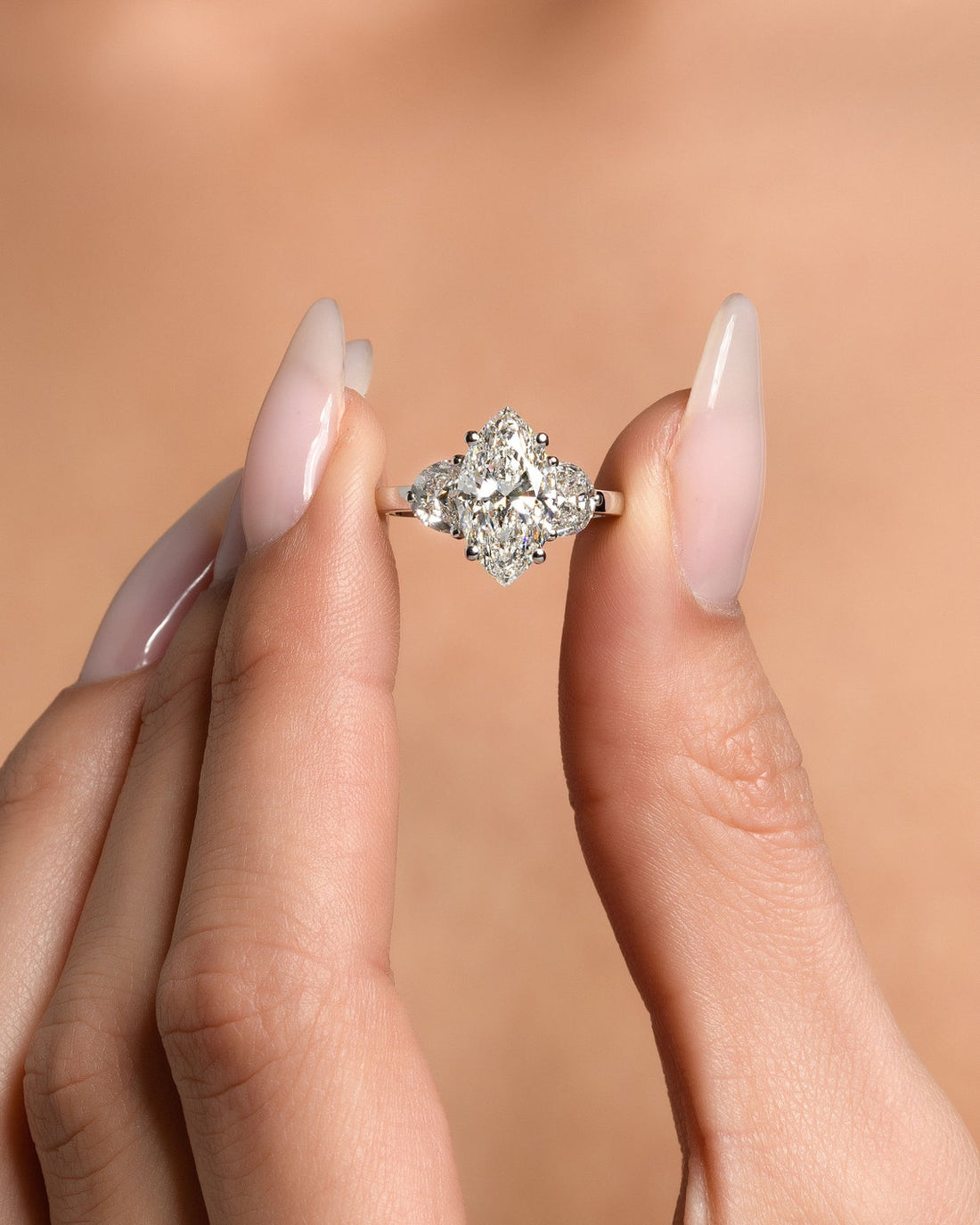 1.0-3.30 CT Marquise CVD Diamond Three Stones Engagement Ring