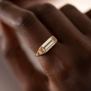 1.0CT-2.0CT East West Elongated Emerald Cut Moissanite Diamond Engagement Ring