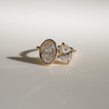 2.0CT-4.0CT Oval Cut Moissanite Bezel Set Two Stone Diamond Ring