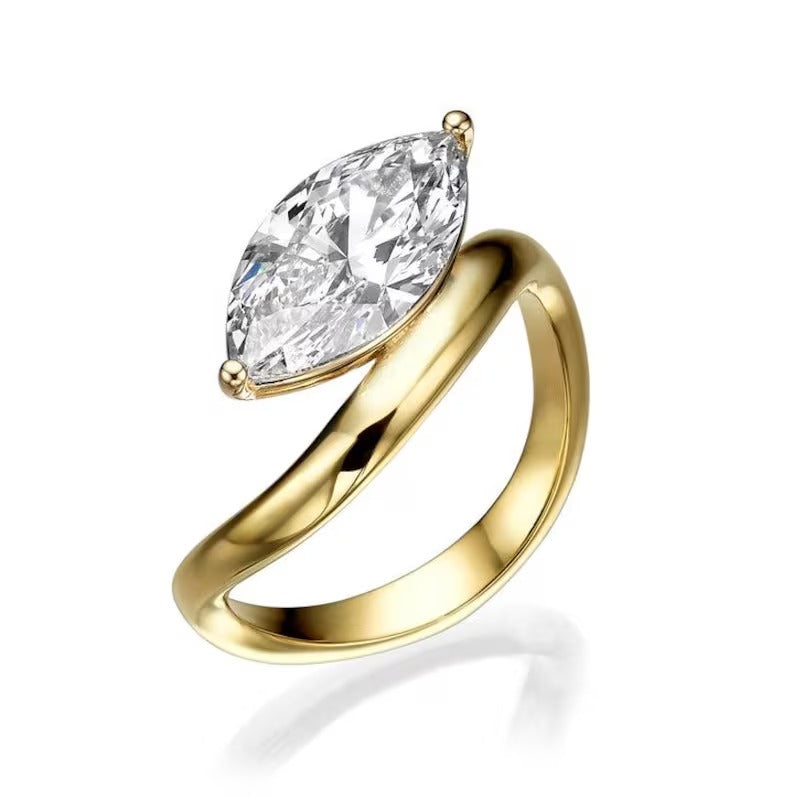 1.0CT-2.0CT Marquise Cut Moissanite Unique Curved Engagement Ring