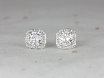 4ct Moissanite Diamonds Cushion Halo Stud Earrings