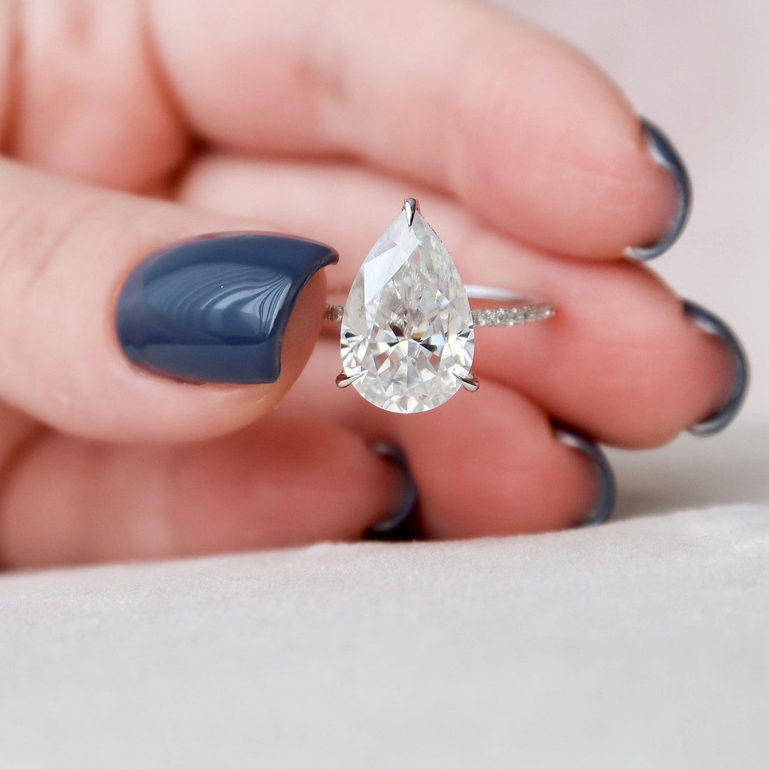 4.50CT Pear Moissanite Hidden Halo Pave Setting Engagement Ring