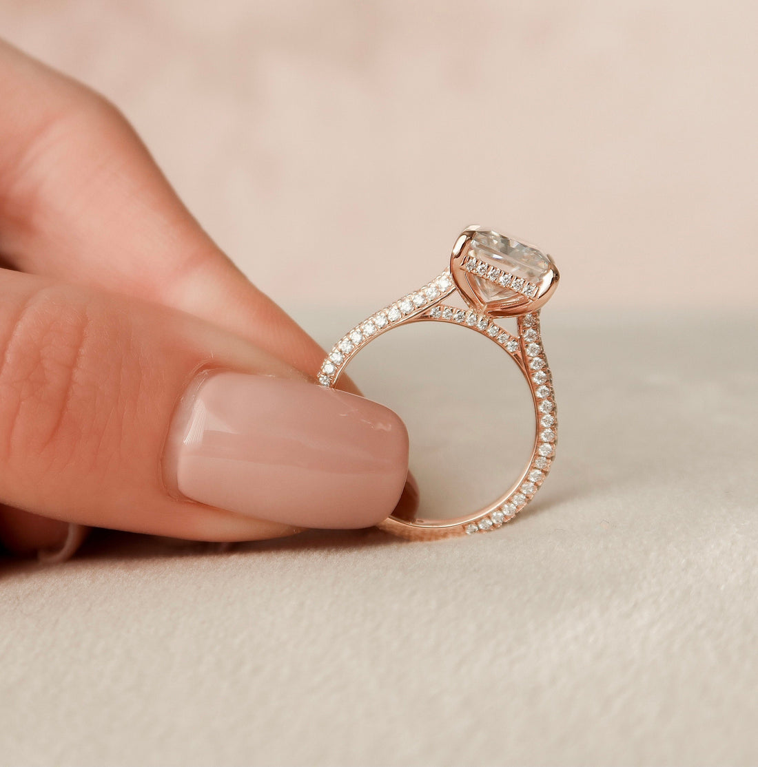 5.50CT Radiant Moissanite Hidden Halo Triple Pave Setting Engagement Ring