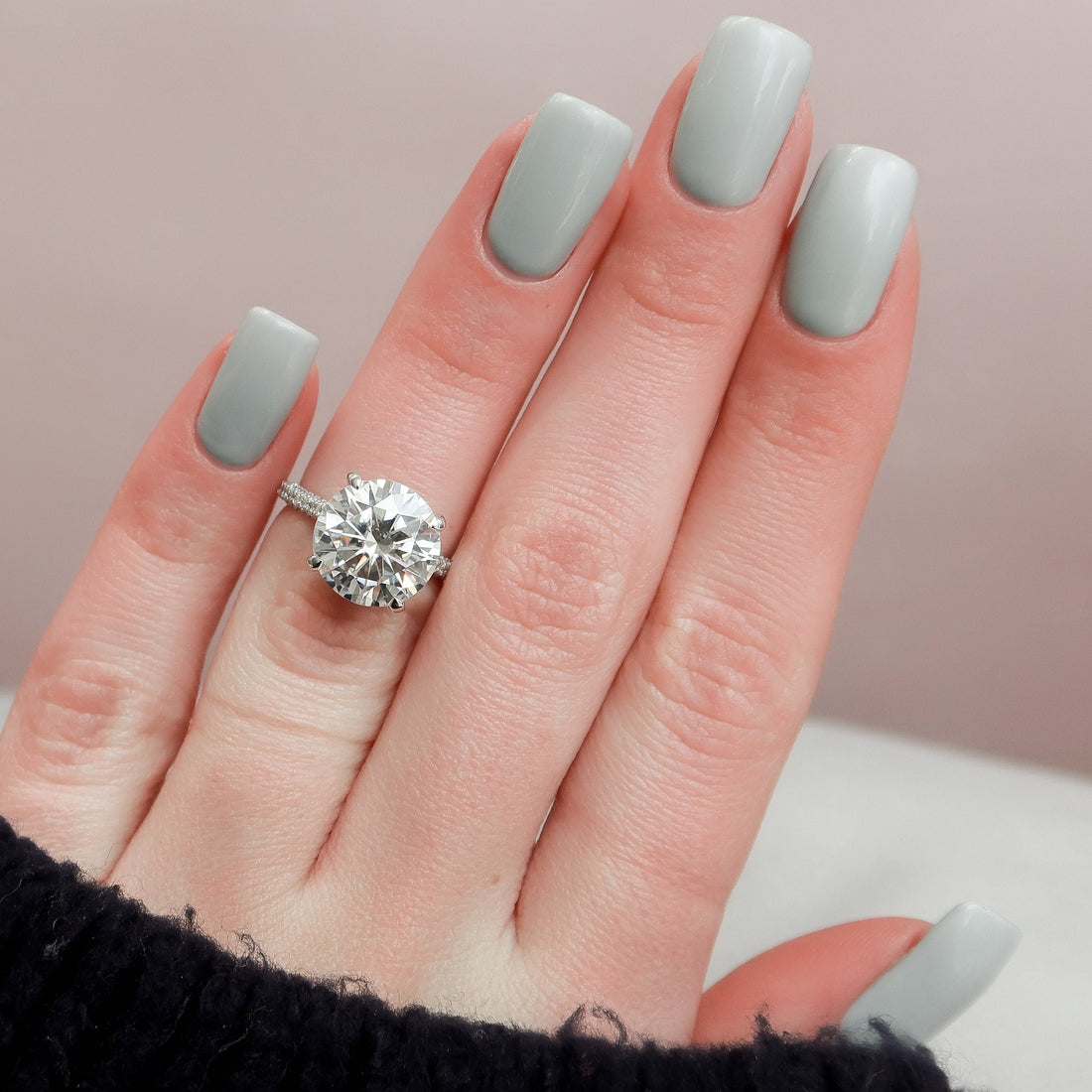 5.0CT Round Moissanite Hidden Halo Triple Pave Setting Engagement Ring