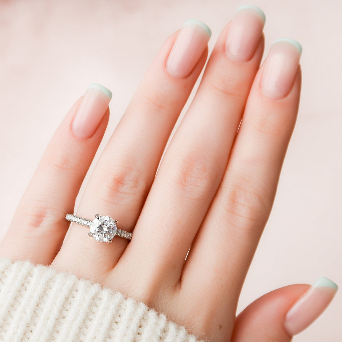 1.50CT Round Cut Moissanite Pave Setting Diamond Engagement Ring