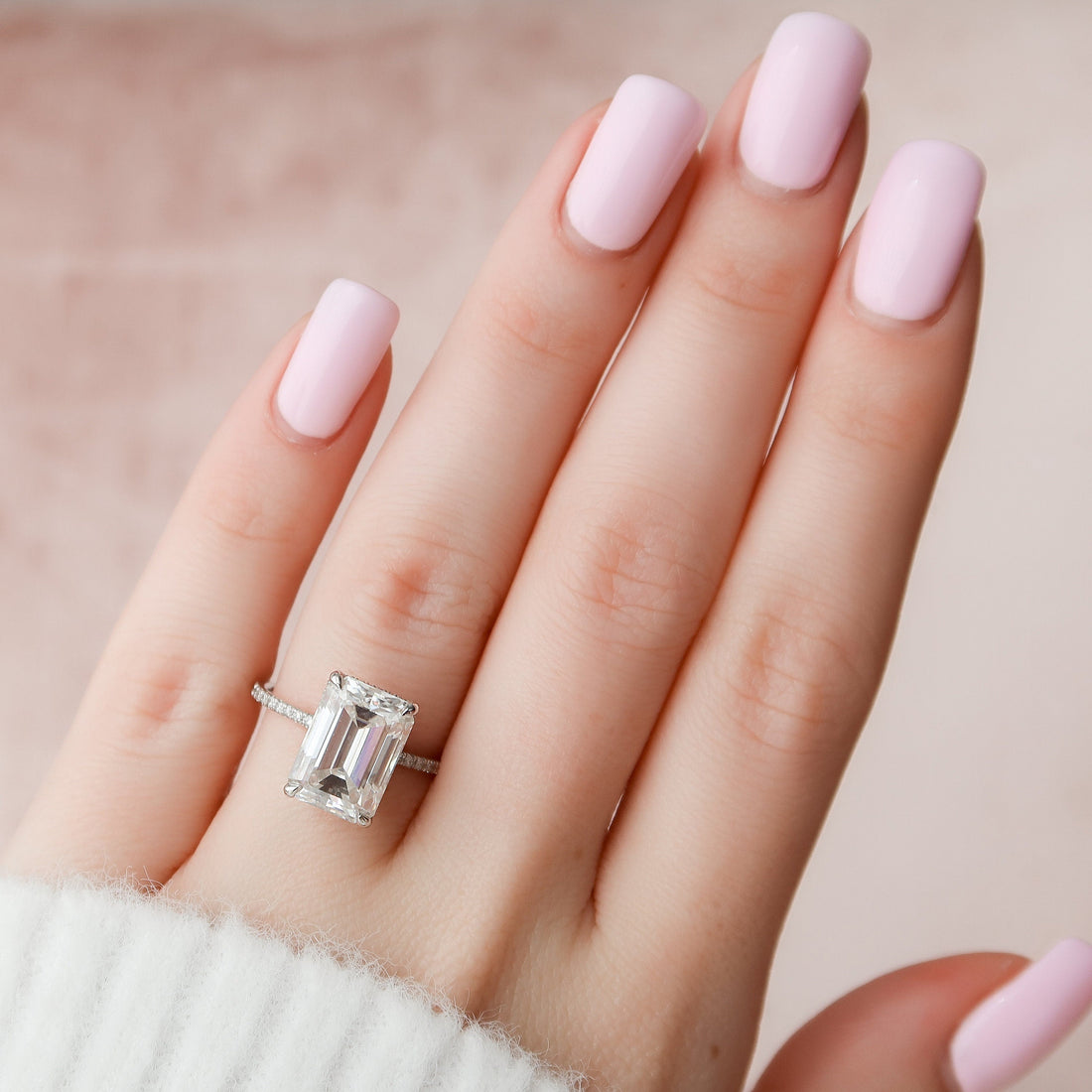 5.25CT Emerald Moissanite Hidden Halo Pave Setting Engagement Ring