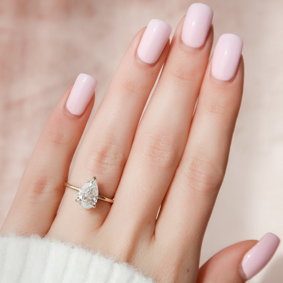 2.0CT Pear Moissanite Solitaire Engagement Ring With Hidden Halo Setting