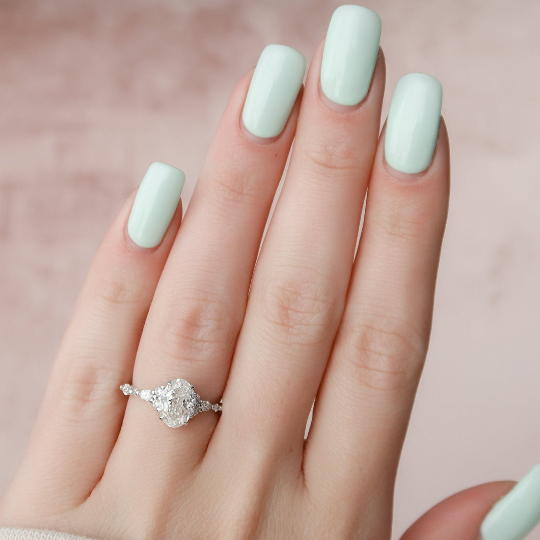 1.50CT Oval Cut Moissanite Cluster Style Engagement Ring