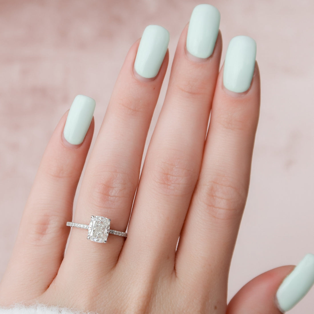 2.0CT Elongated Cushion Cut Moissanite Hidden Halo Engagement Ring